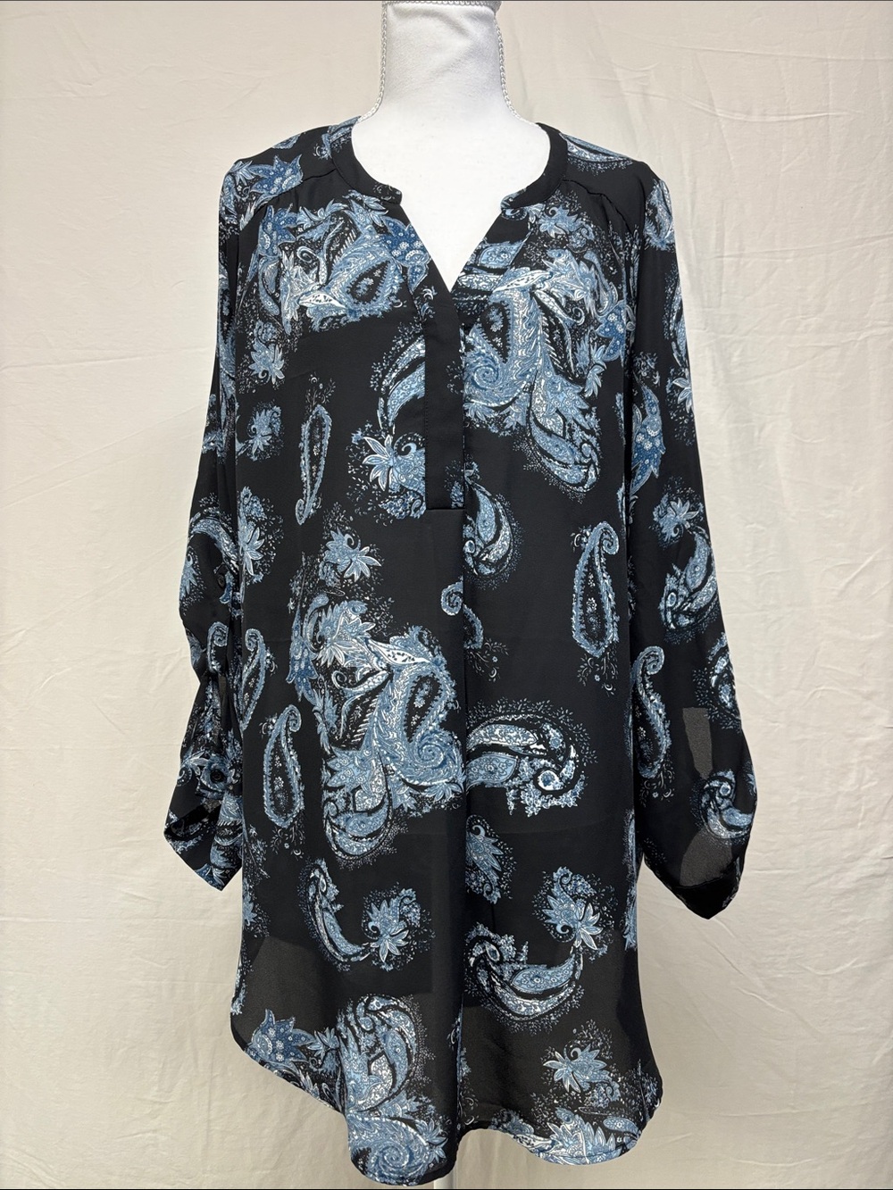 Ricki's Black Tunic with Blue Paisley Print